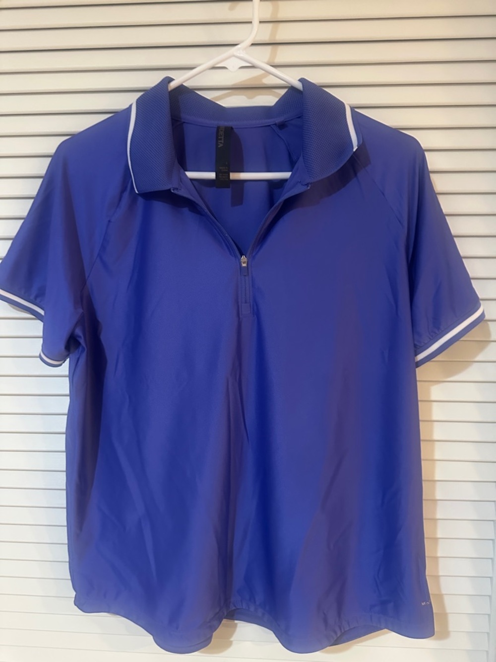 Mondetta Women's Blue Short-Sleeve Zip Polo with White Trim